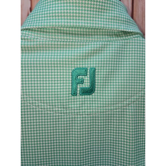 Footjoy FJ Mens Green Houndstooth Lisle Golf Polo Small - Picture 6 of 7